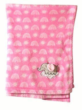 Le Bebe Favorite Elephant Heart Rainbow Sun Pink Security Lovey Blanket 30"X39"
